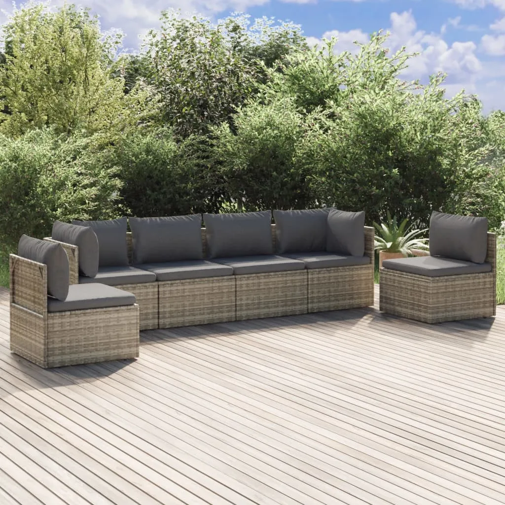 vidaXL Set Divani da Giardino 6 pz con Cuscini in Polyrattan Grigio