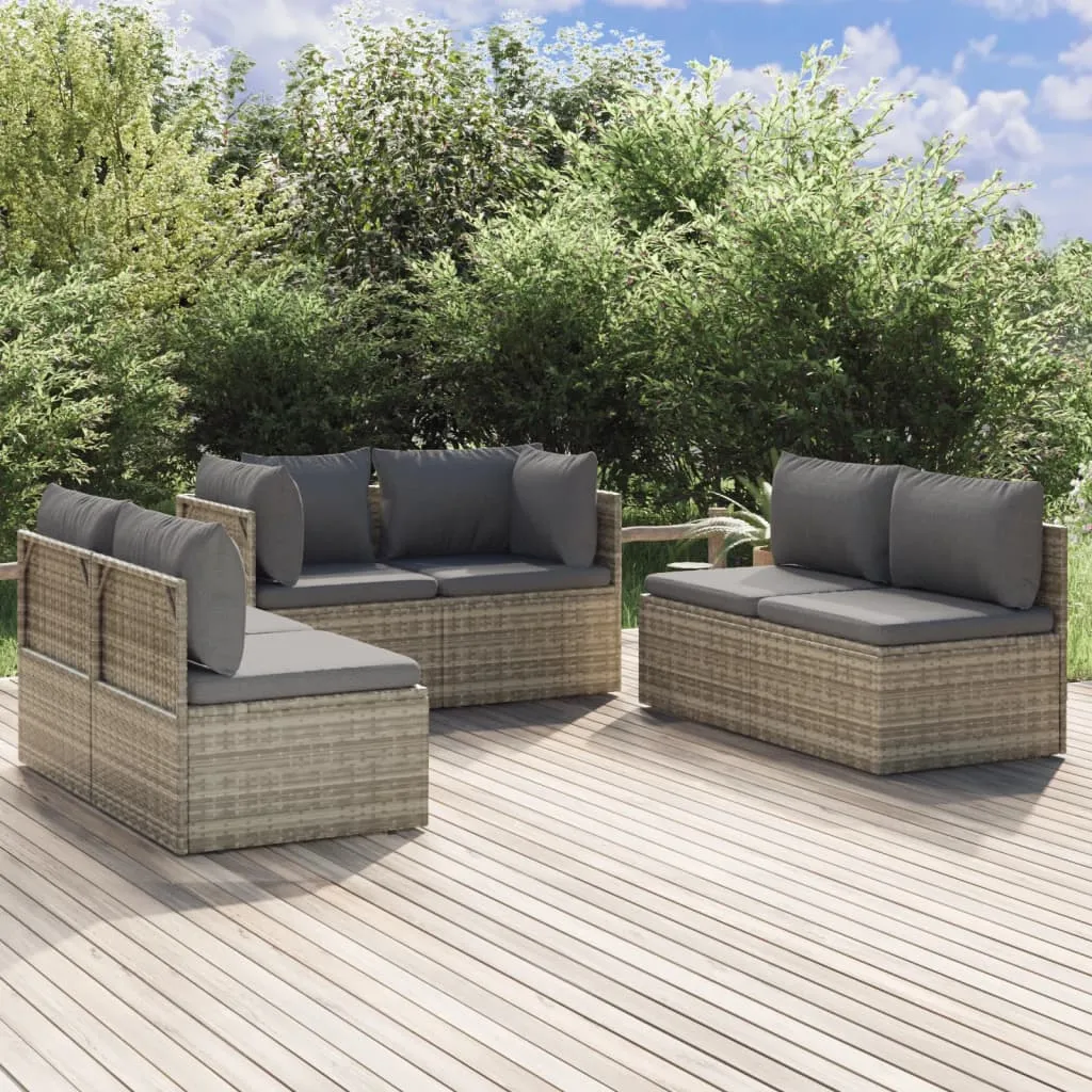 vidaXL Set Divani da Giardino 6 pz con Cuscini in Polyrattan Grigio