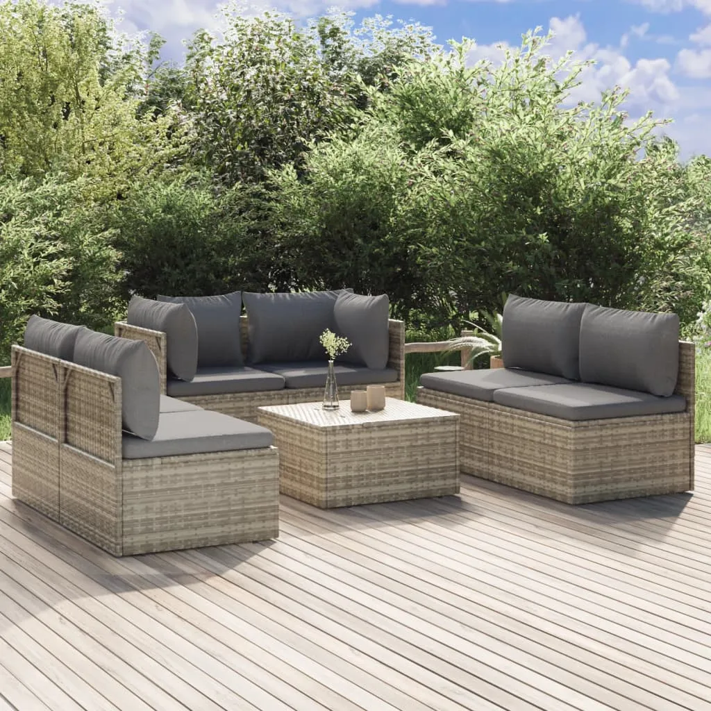 vidaXL Set Divani da Giardino 7 pz con Cuscini in Polyrattan Grigio