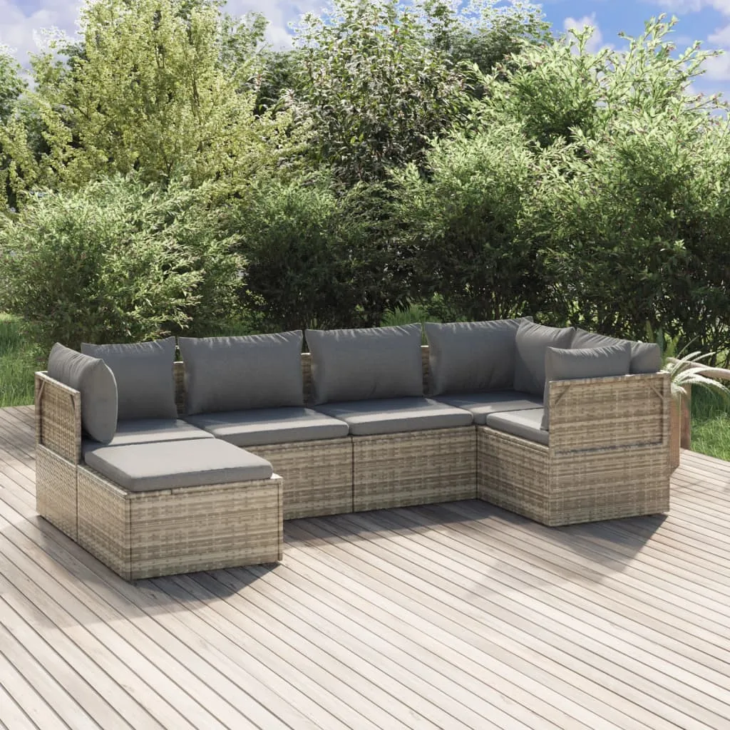 vidaXL Set Divani da Giardino 6 pz con Cuscini in Polyrattan Grigio