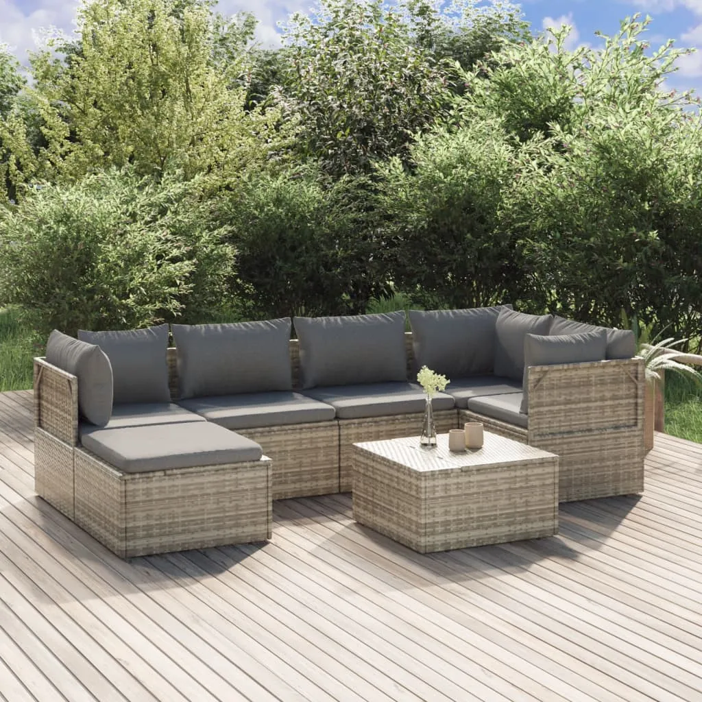 vidaXL Set Divani da Giardino 7 pz con Cuscini in Polyrattan Grigio