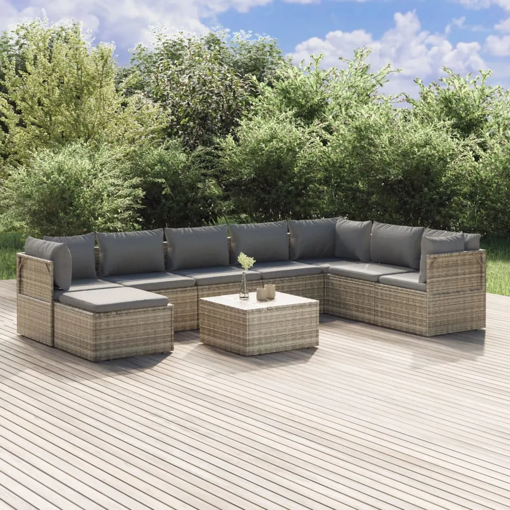 vidaXL Set Divani da Giardino 9 pz con Cuscini in Polyrattan Grigio