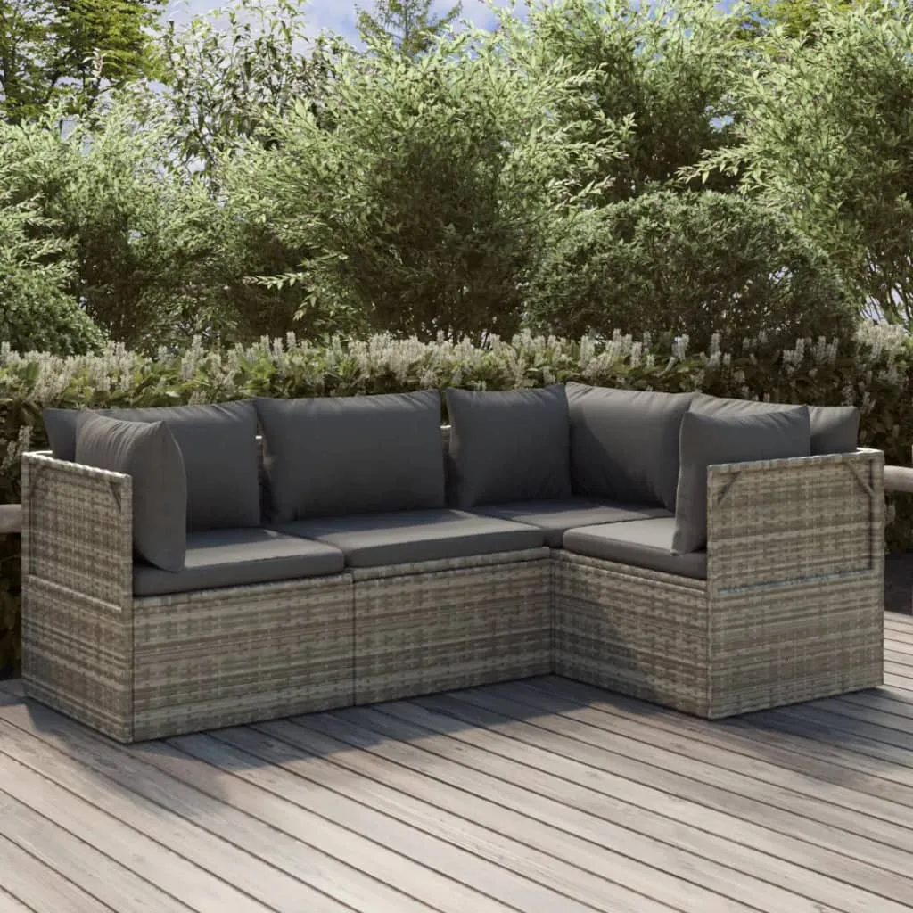 vidaXL Set Divani da Giardino 4 pz con Cuscini in Polyrattan Grigio