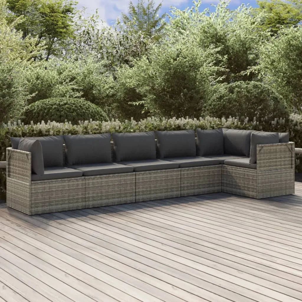 vidaXL Set Divani da Giardino 6 pz con Cuscini in Polyrattan Grigio