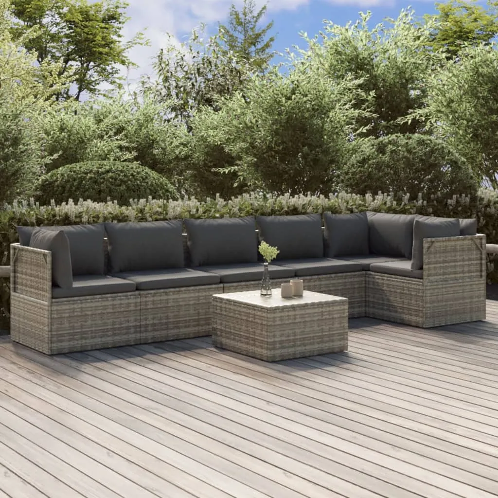 vidaXL Set Divani da Giardino 7 pz con Cuscini in Polyrattan Grigio