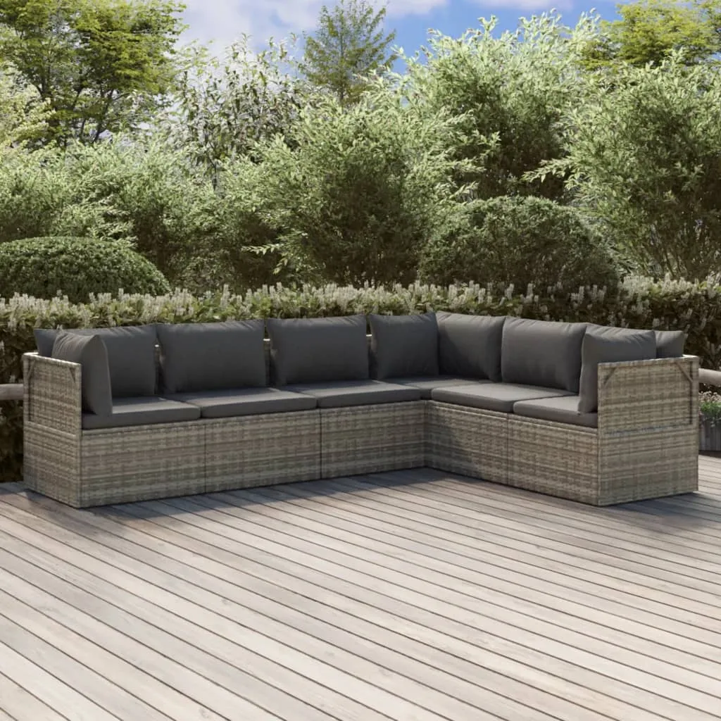 vidaXL Set Divani da Giardino 6 pz con Cuscini in Polyrattan Grigio