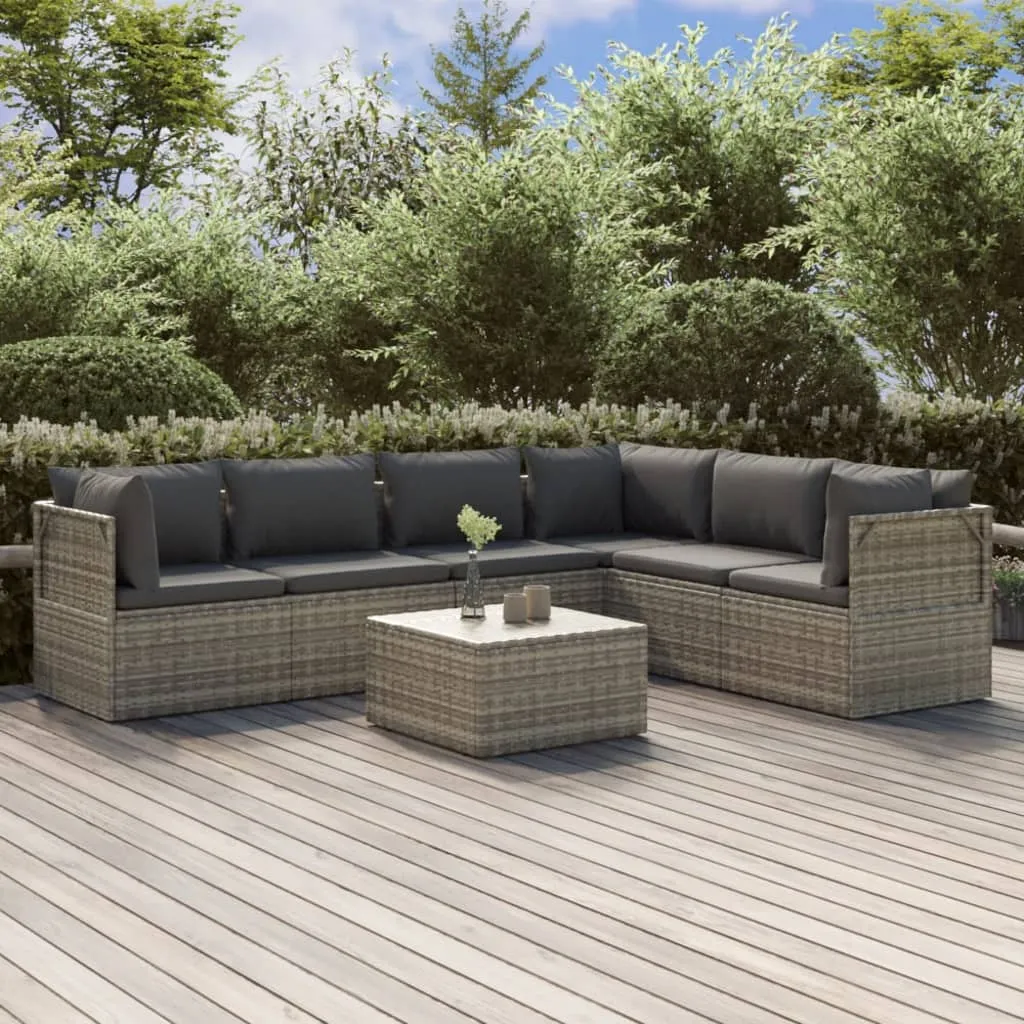 vidaXL Set Divani da Giardino 7 pz con Cuscini in Polyrattan Grigio