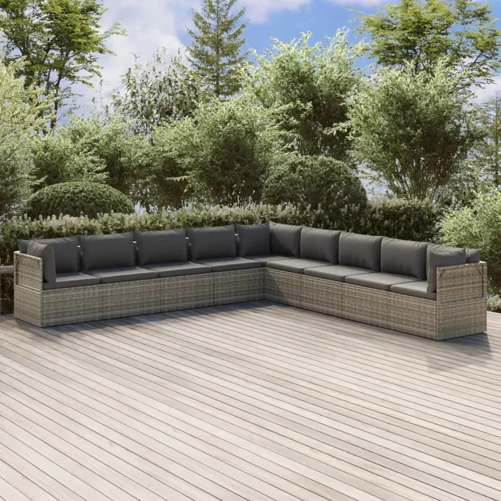 vidaXL Set Divani da Giardino 9 pz con Cuscini in Polyrattan Grigio