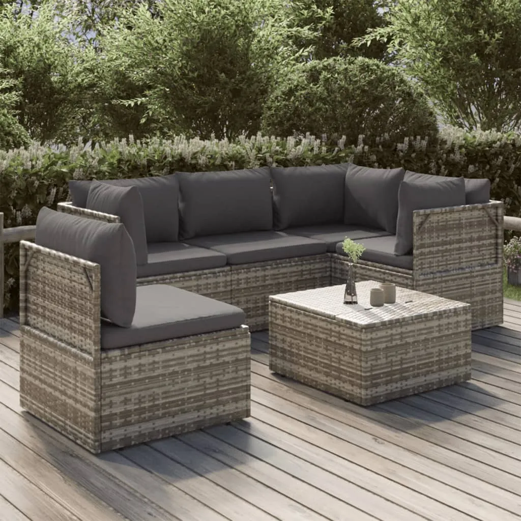 vidaXL Set Divani da Giardino 6 pz con Cuscini in Polyrattan Grigio