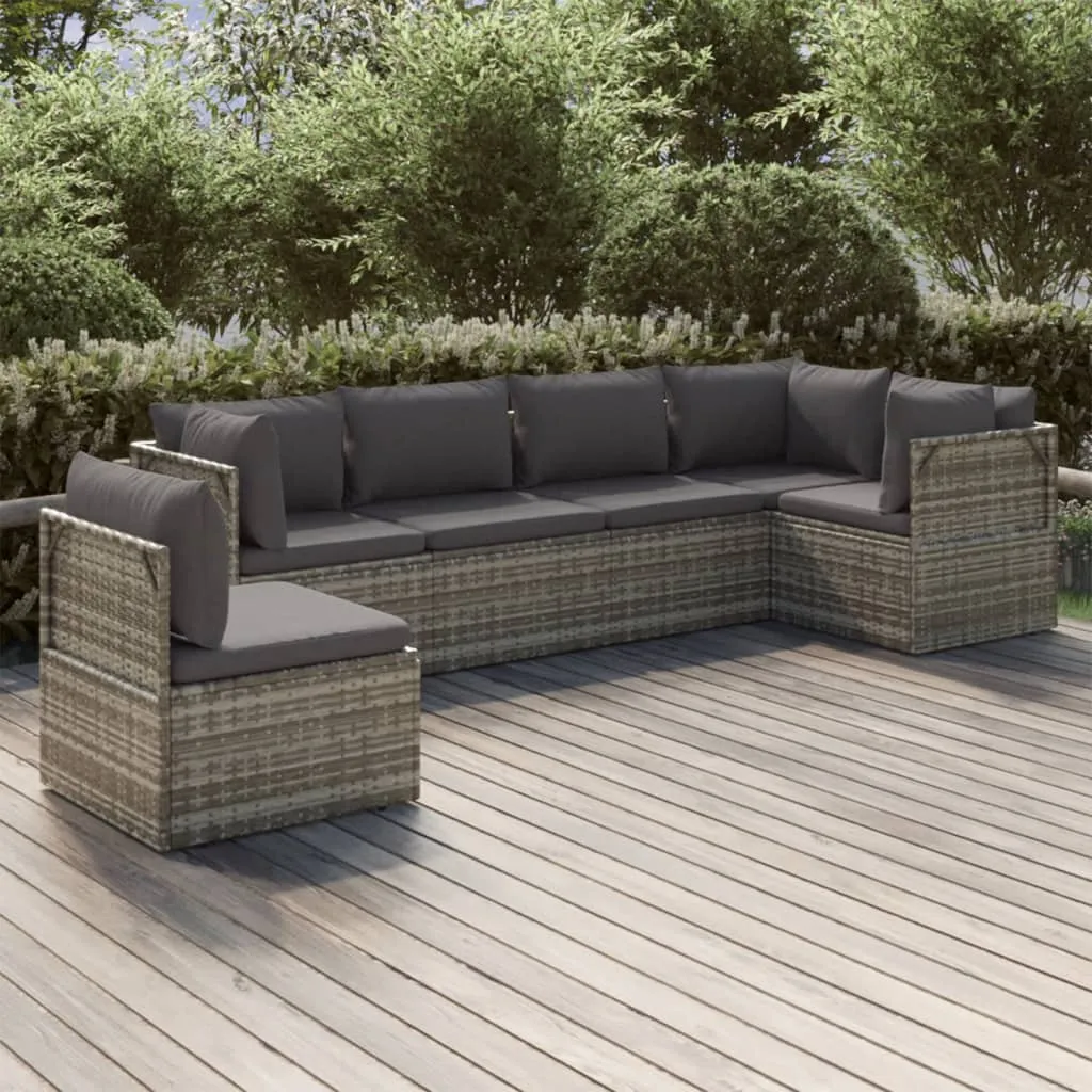 vidaXL Set Divani da Giardino 6 pz con Cuscini in Polyrattan Grigio