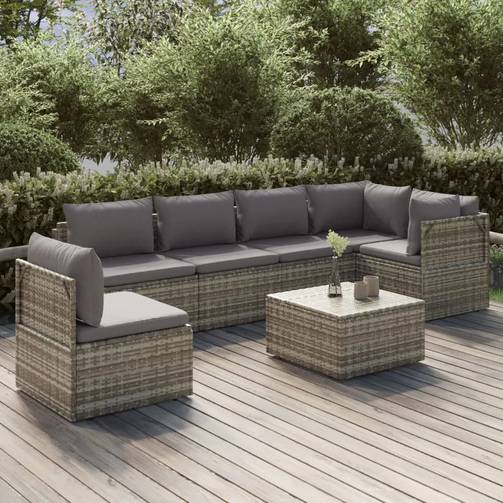 vidaXL Set Divani da Giardino 7 pz con Cuscini in Polyrattan Grigio