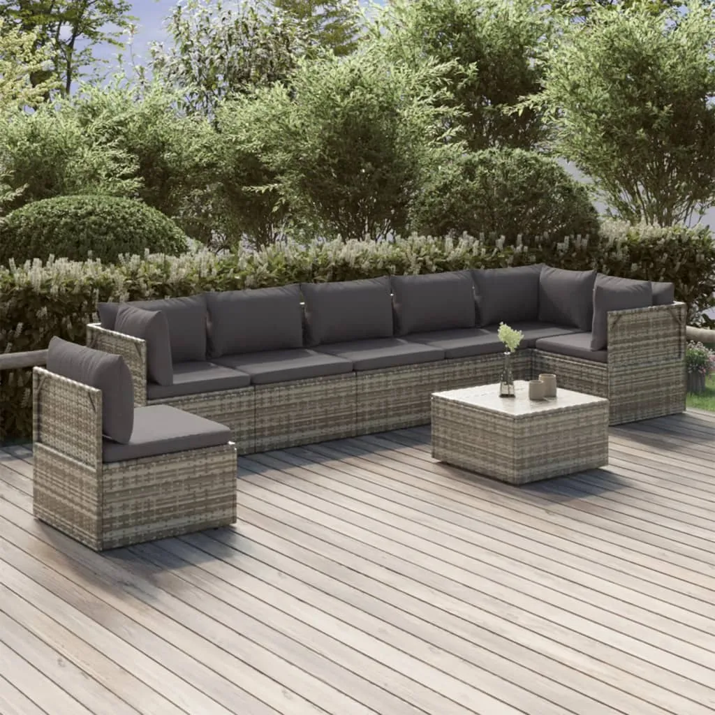 vidaXL Set Divani da Giardino 8 pz con Cuscini in Polyrattan Grigio