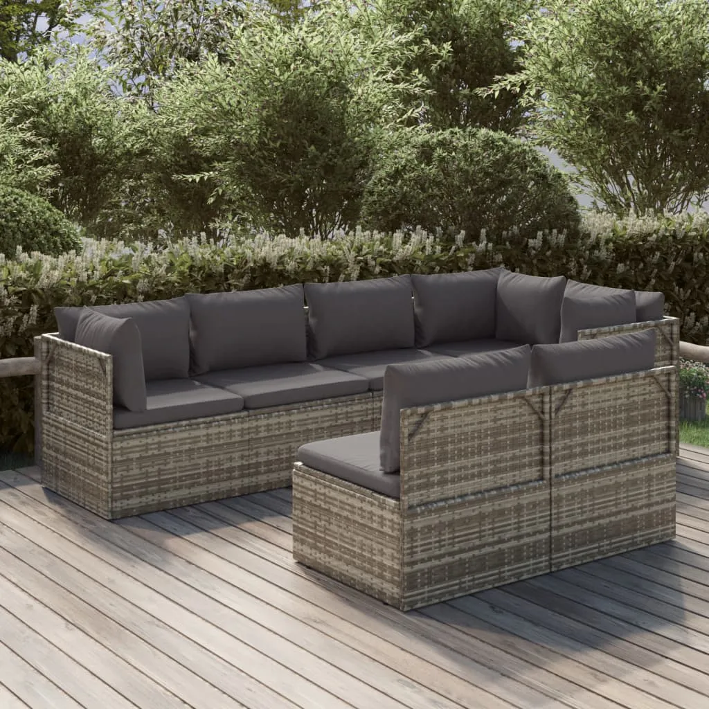 vidaXL Set Divani da Giardino 7 pz con Cuscini in Polyrattan Grigio