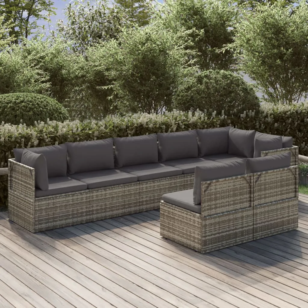 vidaXL Set Divani da Giardino 8 pz con Cuscini in Polyrattan Grigio