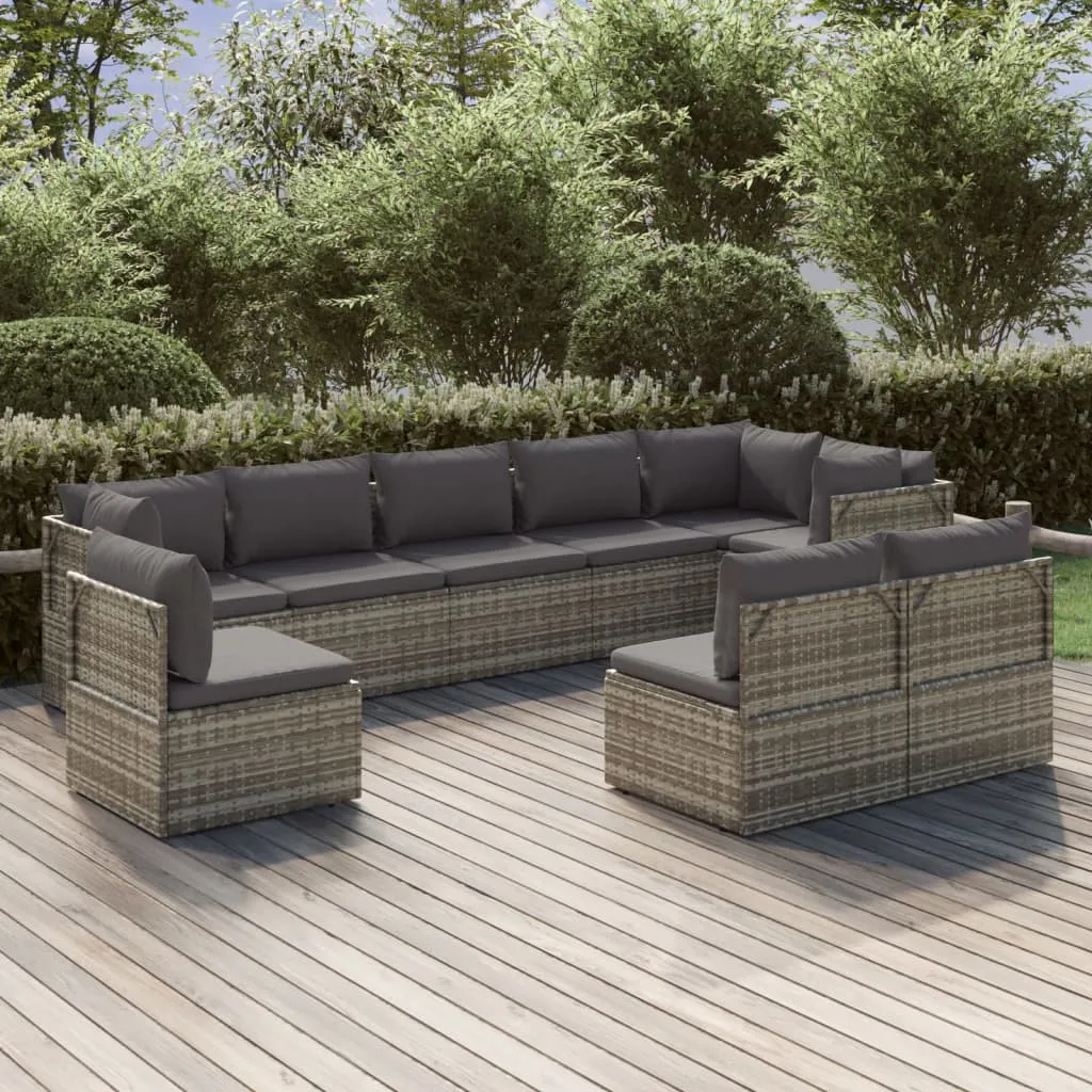 vidaXL Set Divani da Giardino 9 pz con Cuscini in Polyrattan Grigio