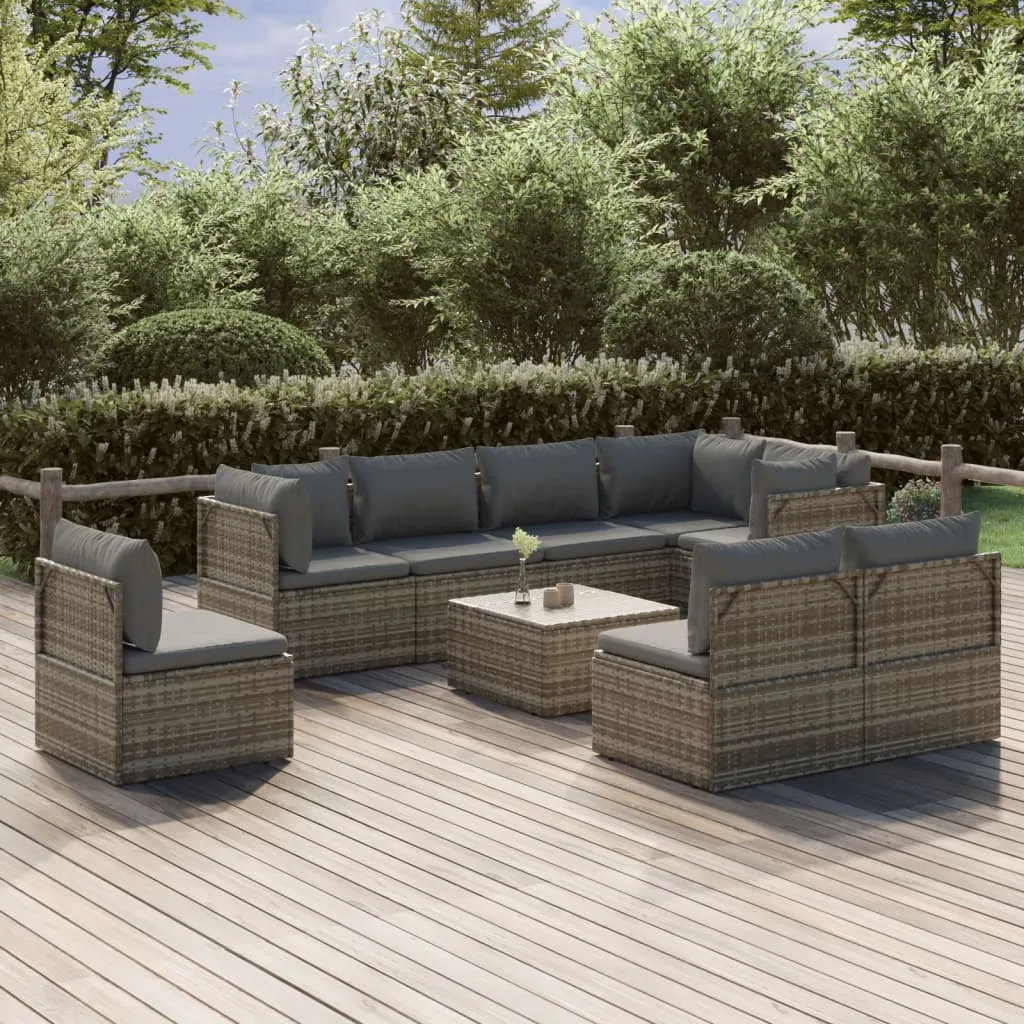 vidaXL Set Divani da Giardino 9 pz con Cuscini in Polyrattan Grigio