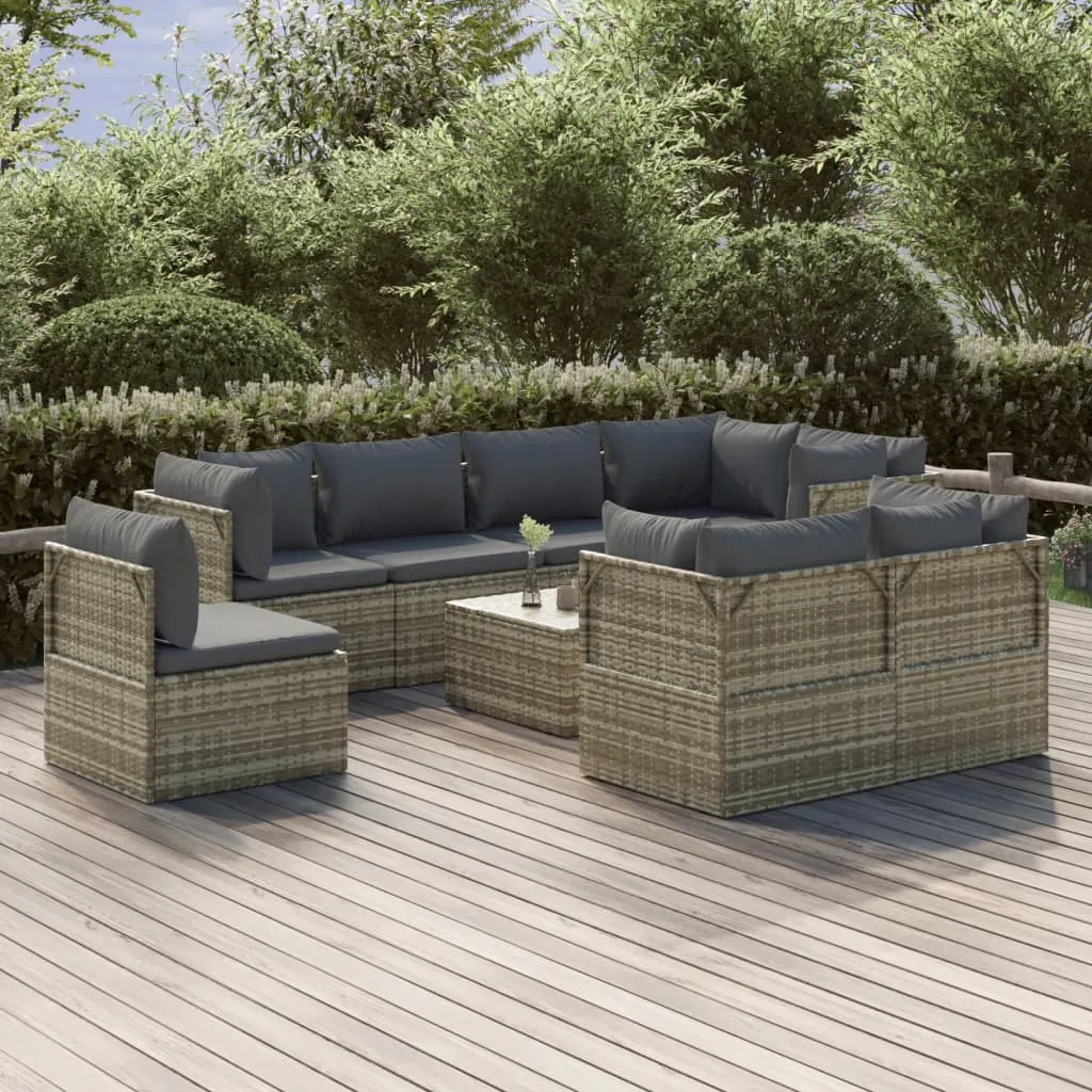 vidaXL Set Divani da Giardino 9 pz con Cuscini in Polyrattan Grigio