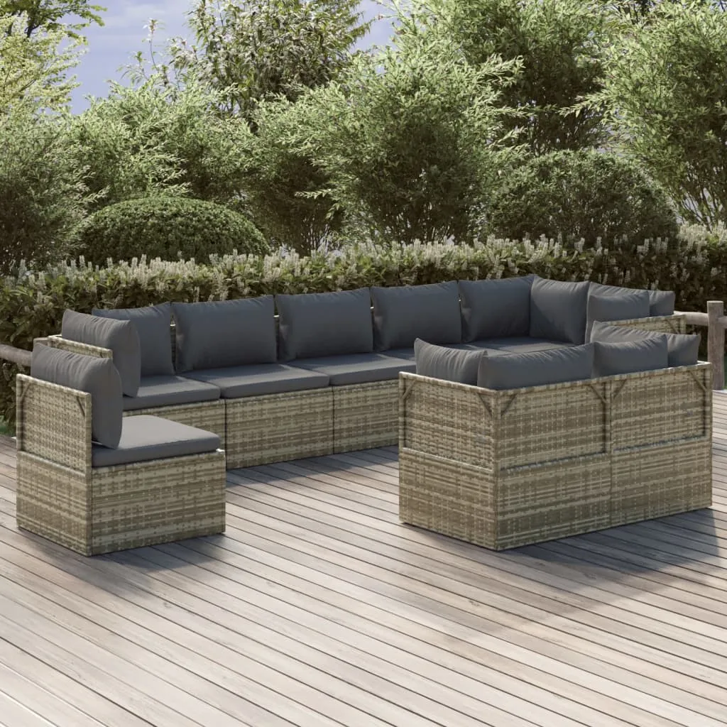 vidaXL Set Divani da Giardino 9 pz con Cuscini in Polyrattan Grigio