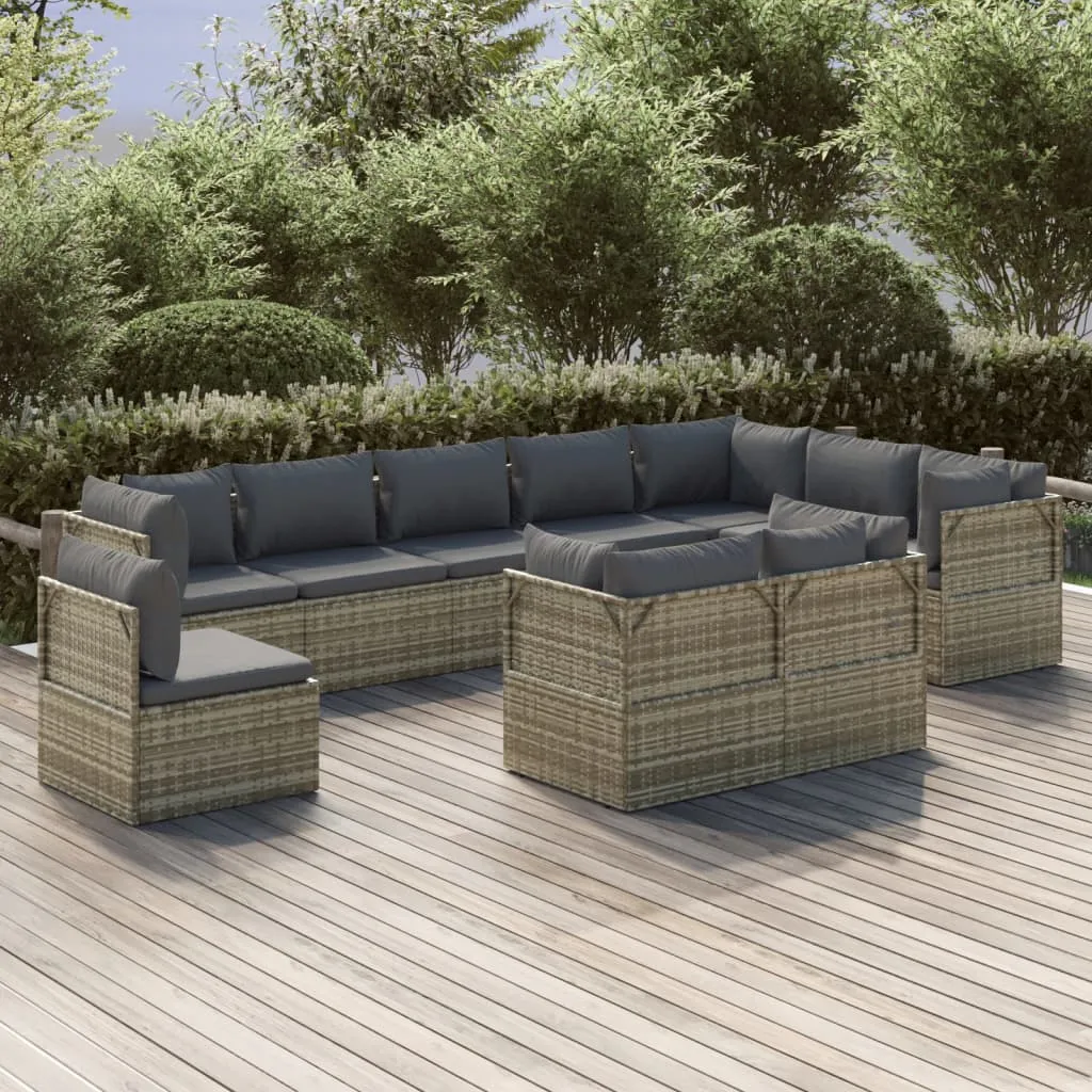 vidaXL Set Divani da Giardino 10 pz con Cuscini in Polyrattan Grigio