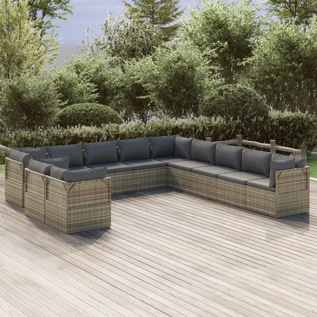 vidaXL Set Divani da Giardino 11 pz con Cuscini in Polyrattan Grigio