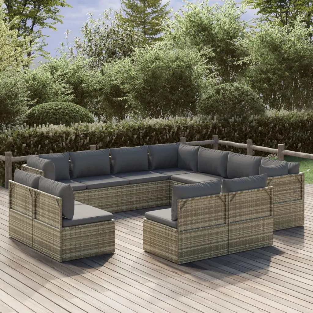 vidaXL Set Divani da Giardino 11 pz con Cuscini in Polyrattan Grigio