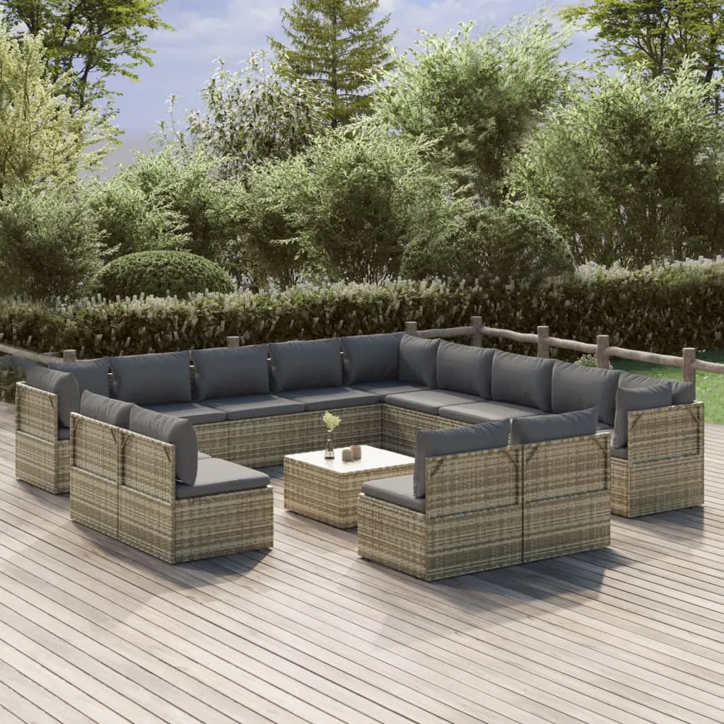 vidaXL Set Divani da Giardino 14 pz con Cuscini in Polyrattan Grigio