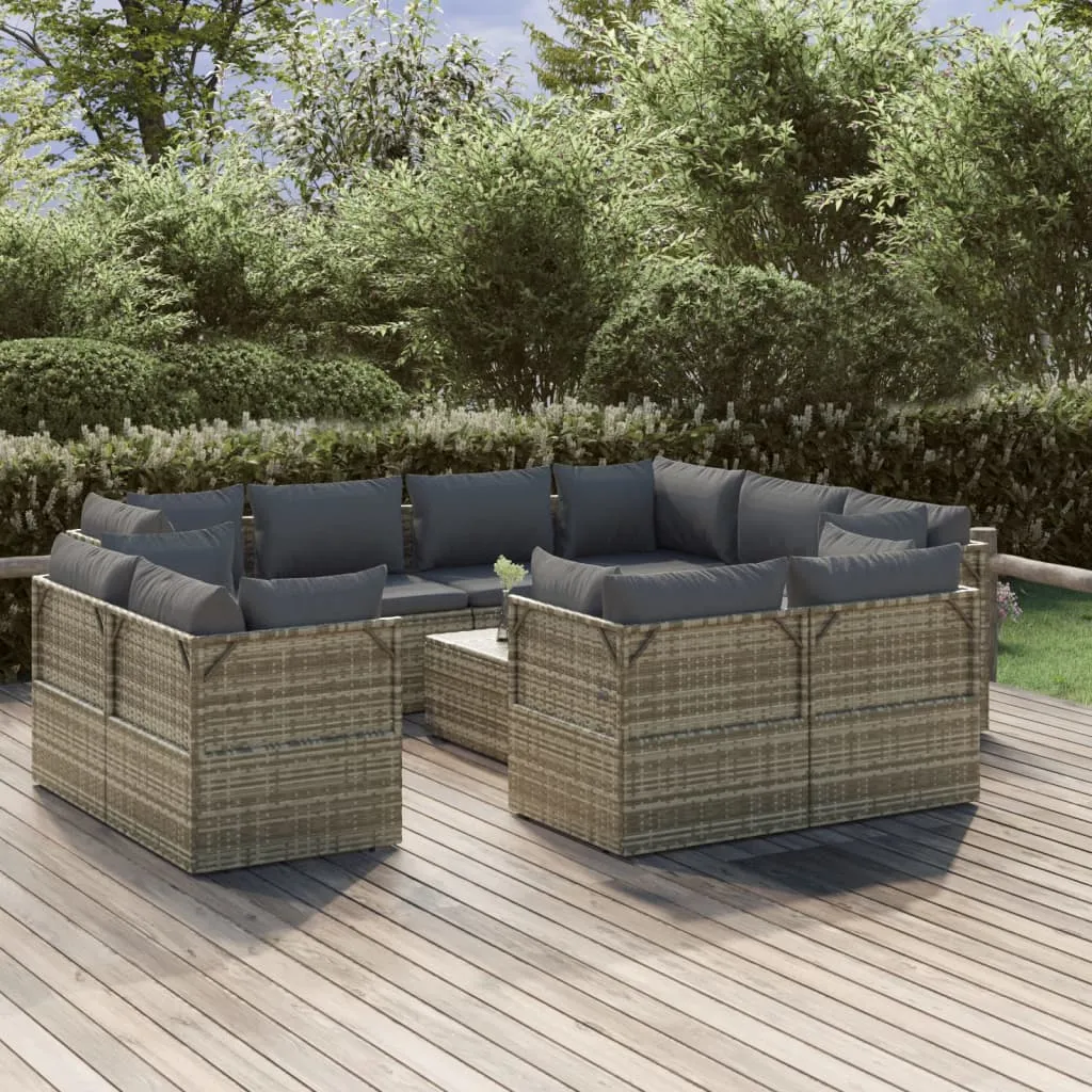 vidaXL Set Divani da Giardino 12 pz con Cuscini in Polyrattan Grigio