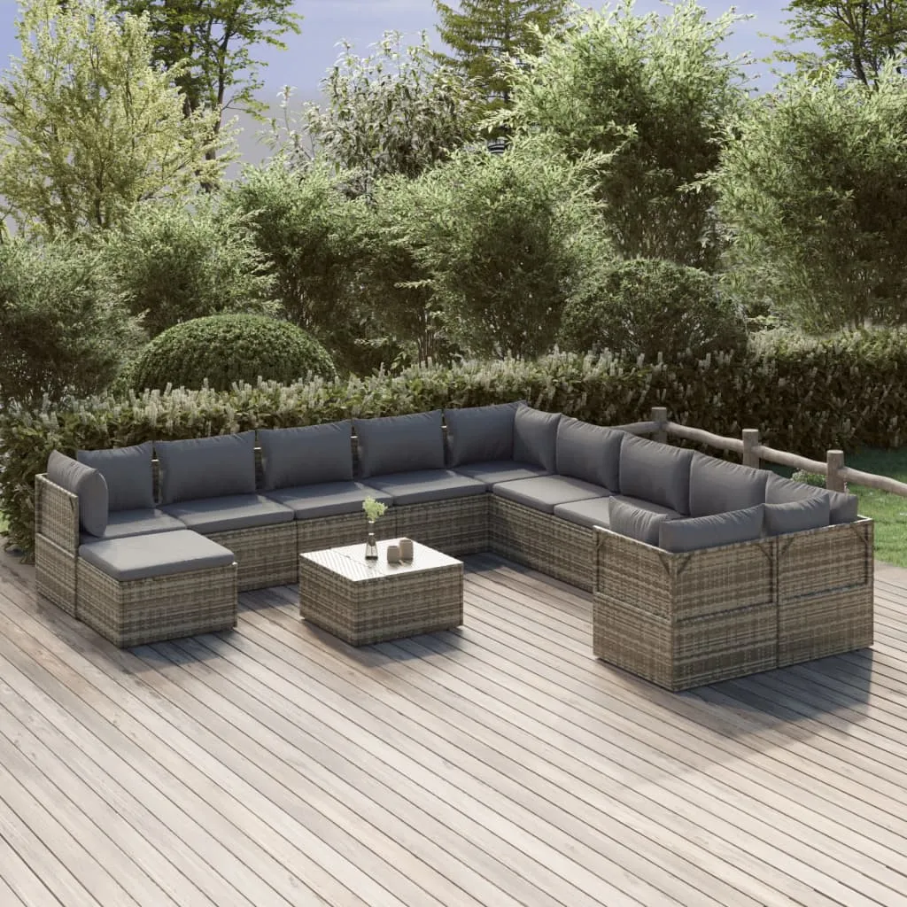 vidaXL Set Divani da Giardino 12 pz con Cuscini in Polyrattan Grigio