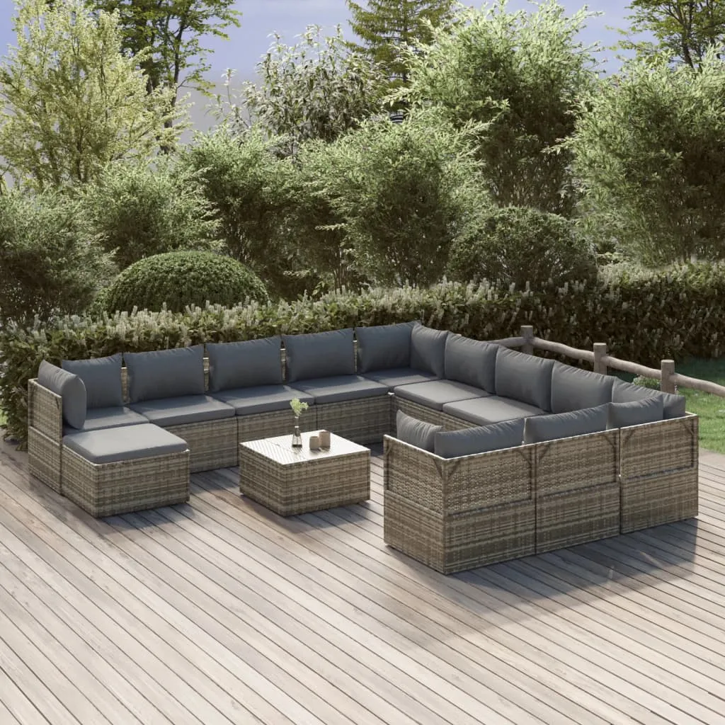 vidaXL Set Divani da Giardino 13 pz con Cuscini in Polyrattan Grigio