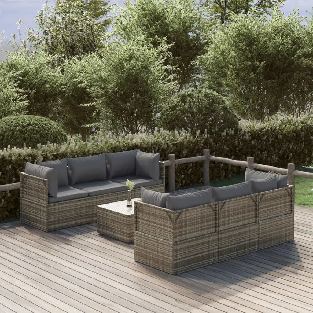 vidaXL Set Divani da Giardino 7 pz con Cuscini in Polyrattan Grigio