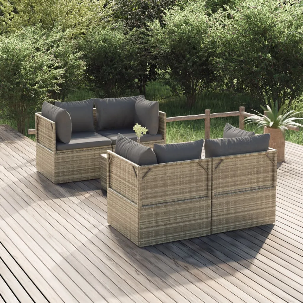 vidaXL Set Divani da Giardino 5 pz con Cuscini in Polyrattan Grigio