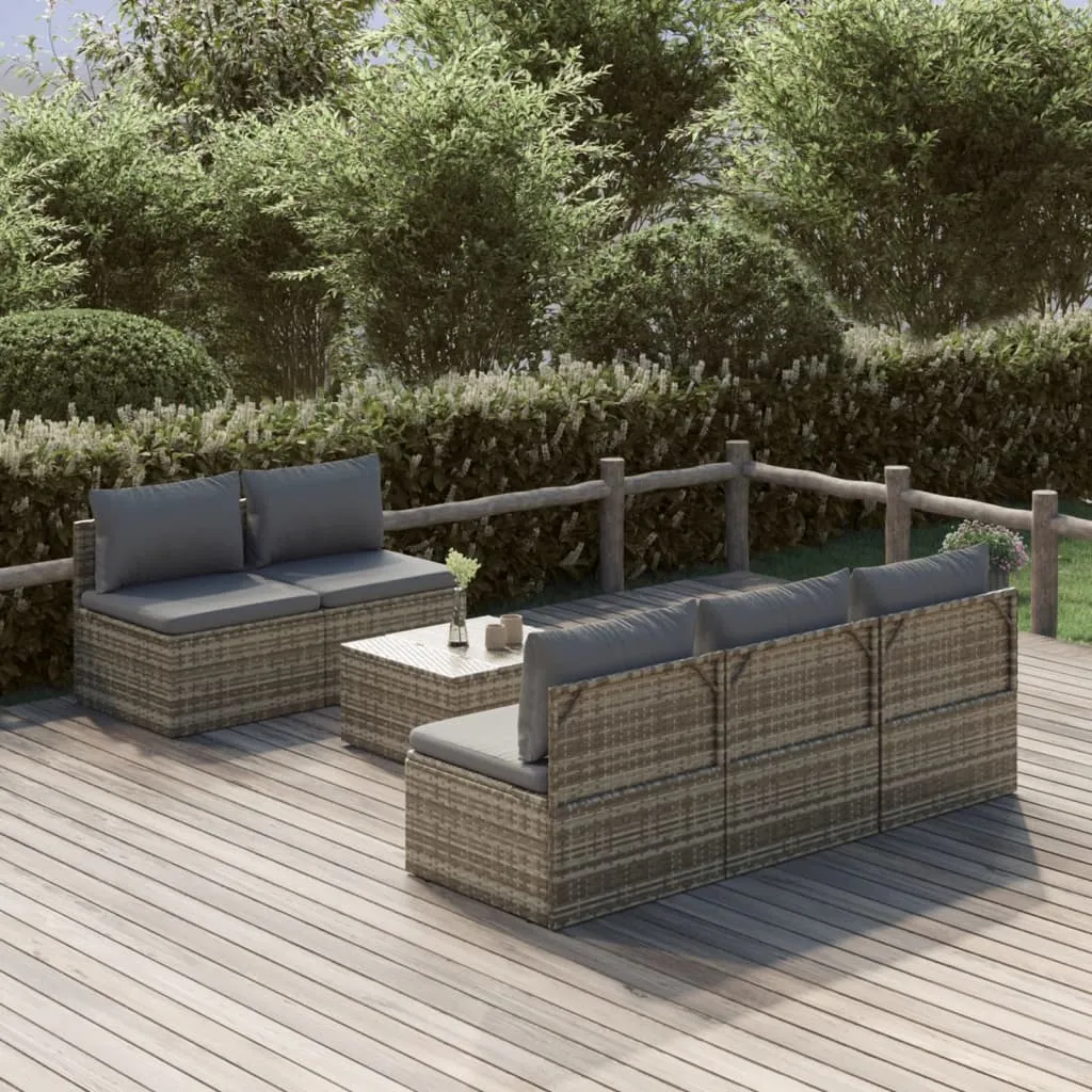 vidaXL Set Divani da Giardino 6 pz con Cuscini in Polyrattan Grigio