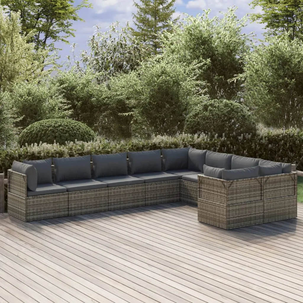 vidaXL Set Divani da Giardino 9 pz con Cuscini in Polyrattan Grigio