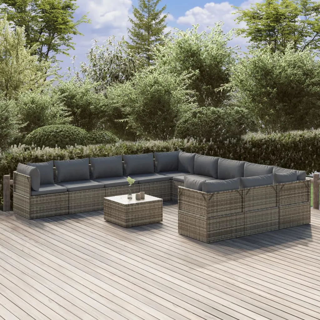 vidaXL Set Divani da Giardino 12 pz con Cuscini in Polyrattan Grigio