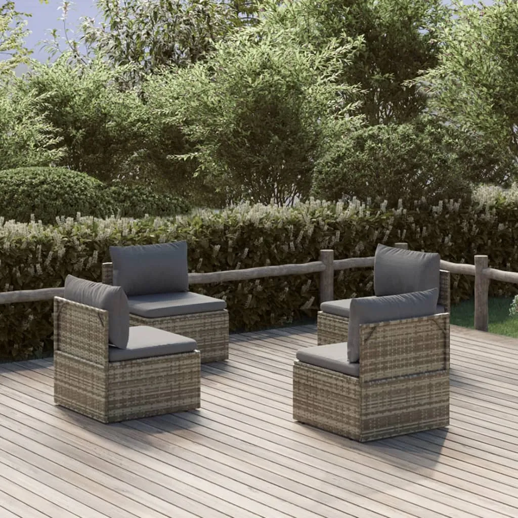 vidaXL Poltrone Centrali da Giardino 4pz Grigio 57x57x56cm Polyrattan