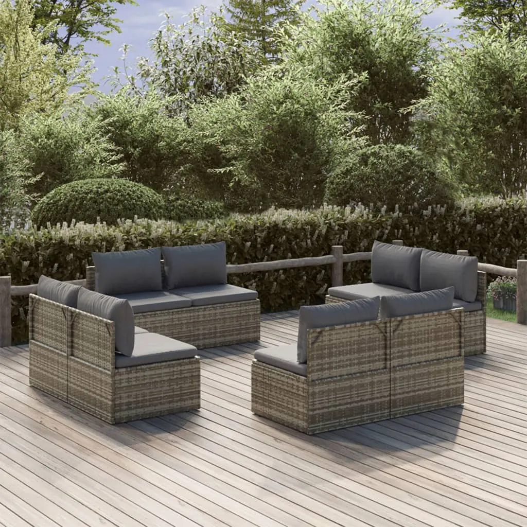 vidaXL Poltrone Centrali da Giardino 8pz Grigio 57x57x56cm Polyrattan