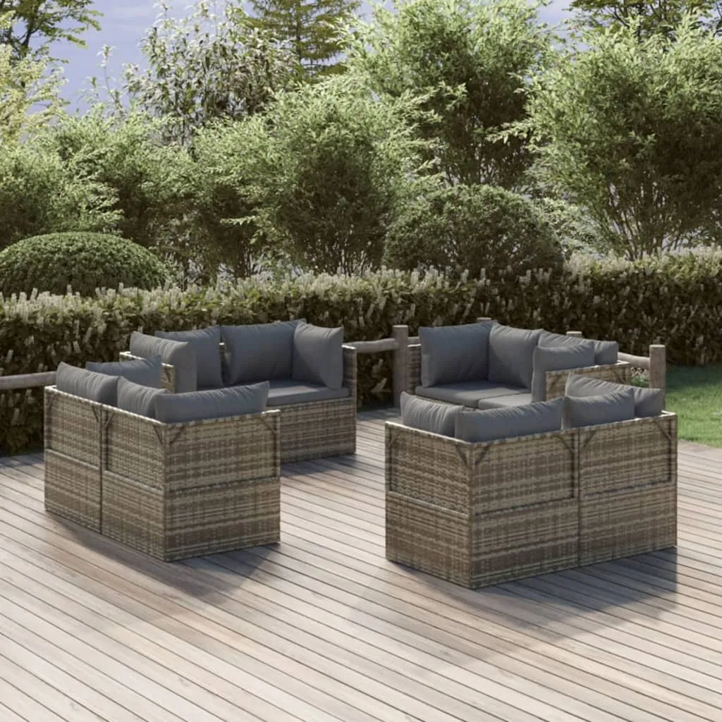 vidaXL Poltrone Angolari da Giardino 8pz Grigio 57x57x56cm Polyrattan