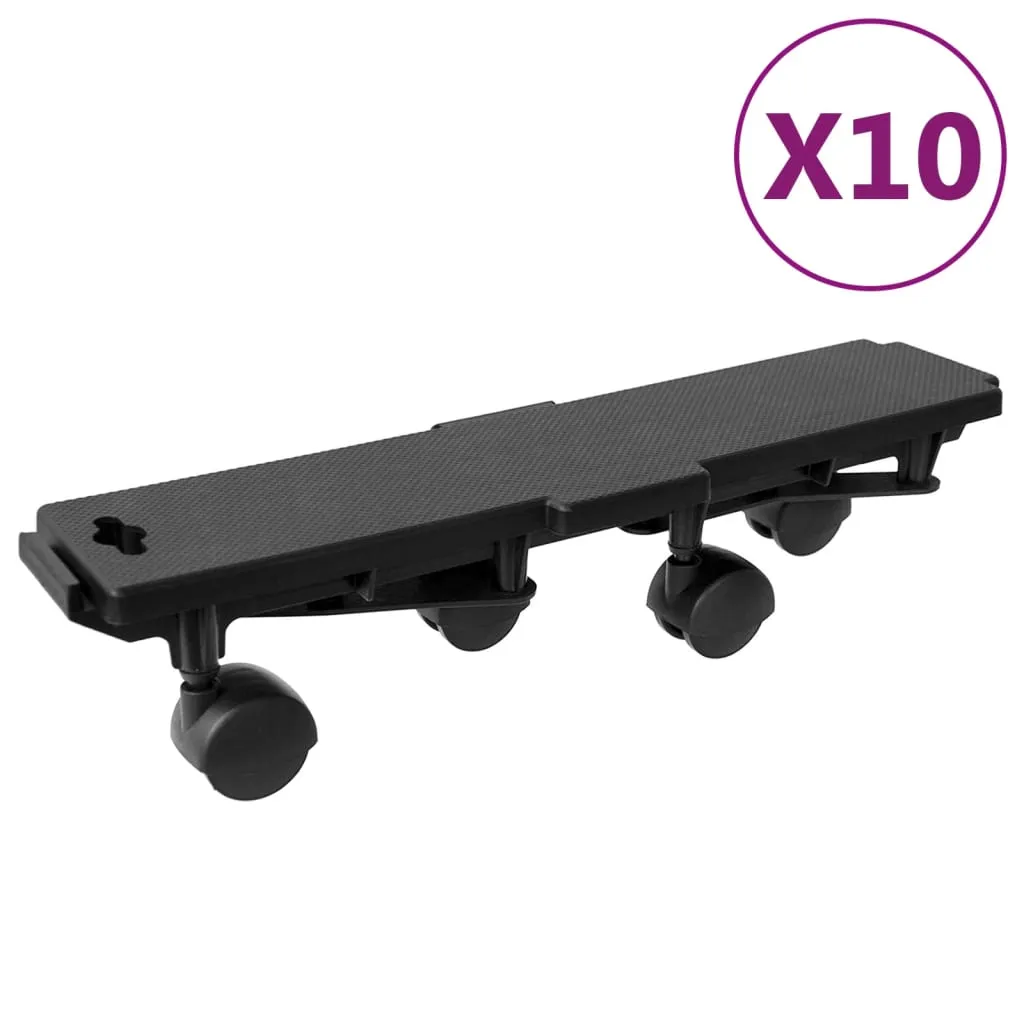 vidaXL Carrelli da Trasloco con 4 Ruote 10pz Neri Polipropilene 170 kg