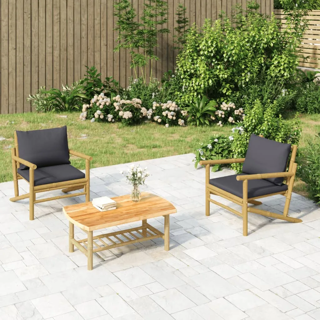 vidaXL Set Salotto da Giardino 3pz con Cuscini Grigio Scuro Bambù