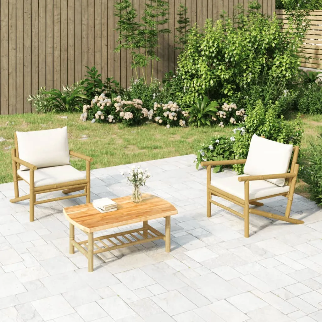 vidaXL Set Salotto da Giardino 3pz con Cuscini Bianco Crema in Bambù