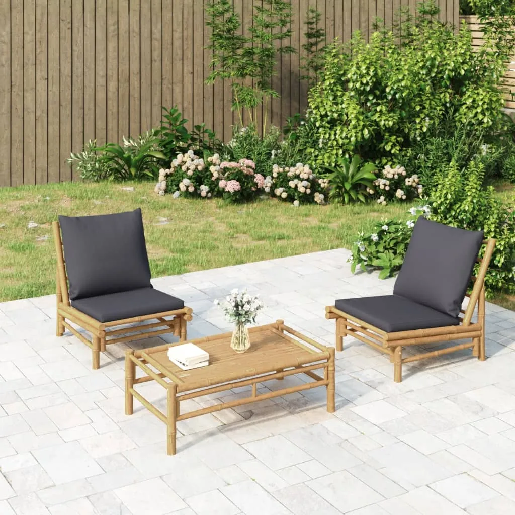 vidaXL Set Salotto da Giardino 3pz con Cuscini Grigio Scuro Bambù