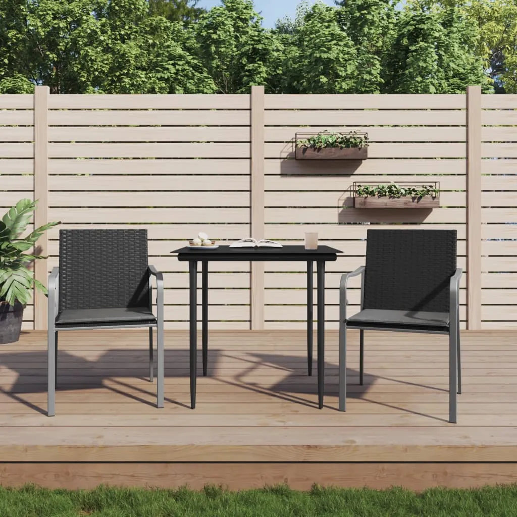 vidaXL Sedie da Giardino con Cuscini 2pz Neri 56x59x84cm in Polyrattan