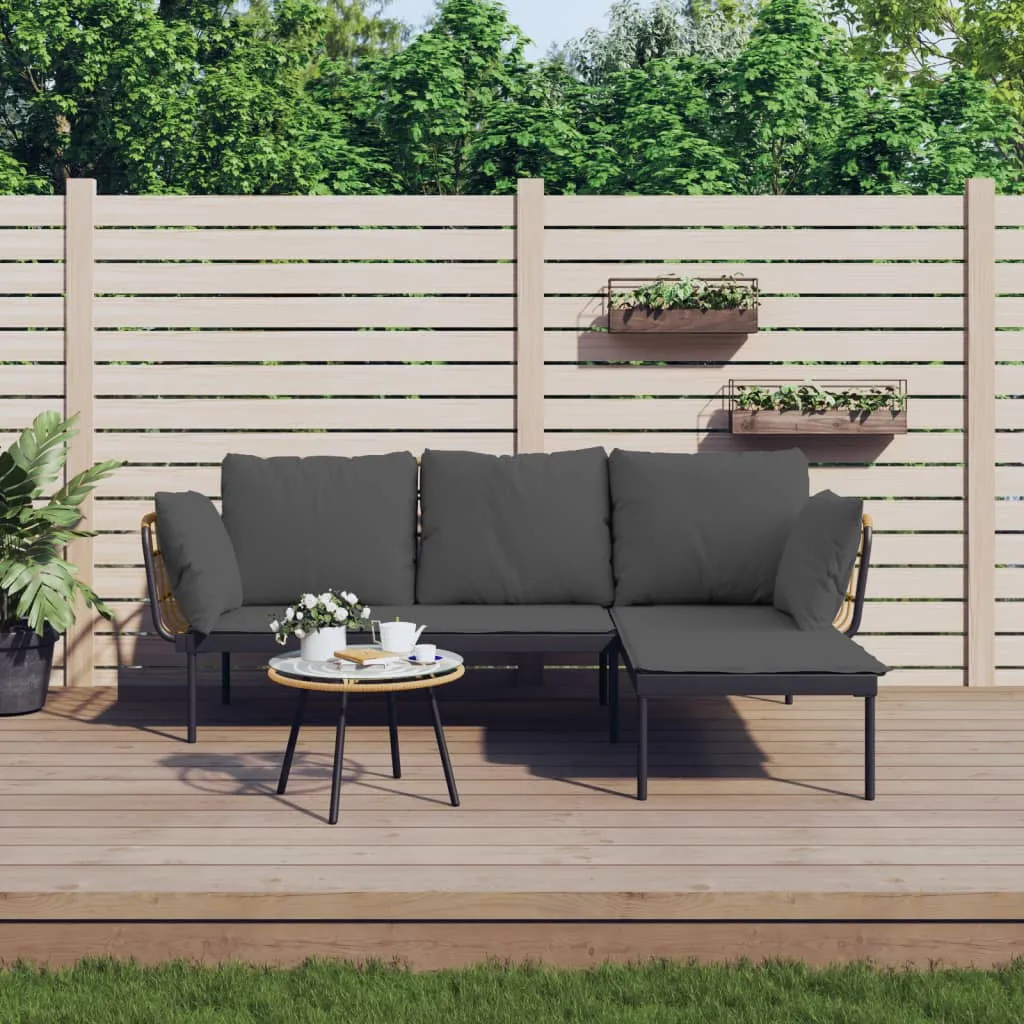 vidaXL Set Salotto da Giardino 3pz con Cuscini Grigio Scuro Polyrattan