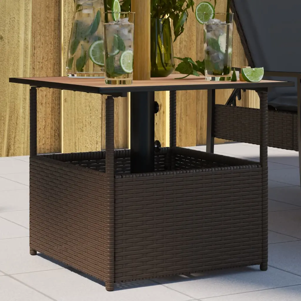 Tavolo Giardino Foro Ombrellone Marrone 55x55x46,5cm Polyrattan