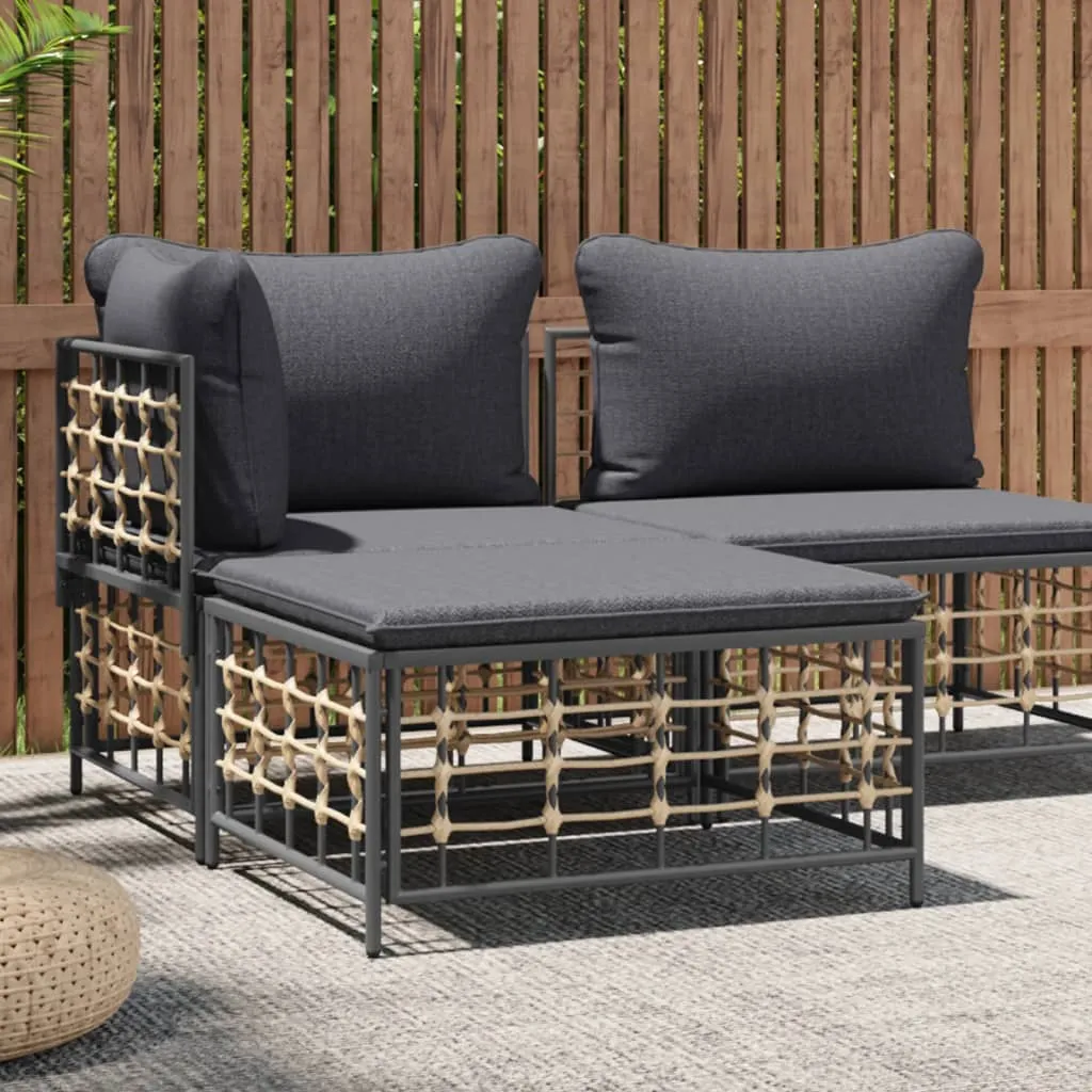 vidaXL Poggiapiedi da Giardino con Cuscino in Polyrattan Grigio Scuro