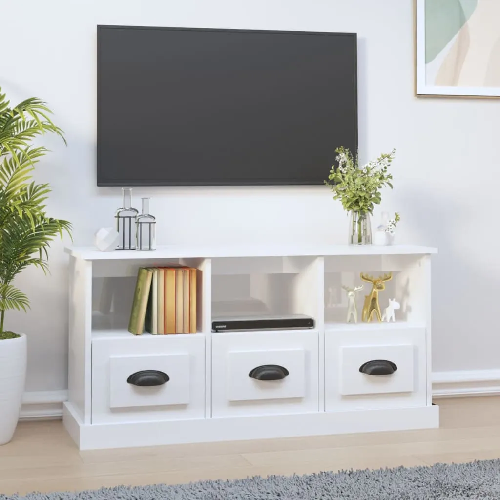 vidaXL Mobile Porta TV Bianco Lucido 100x35x50 cm in Legno Multistrato