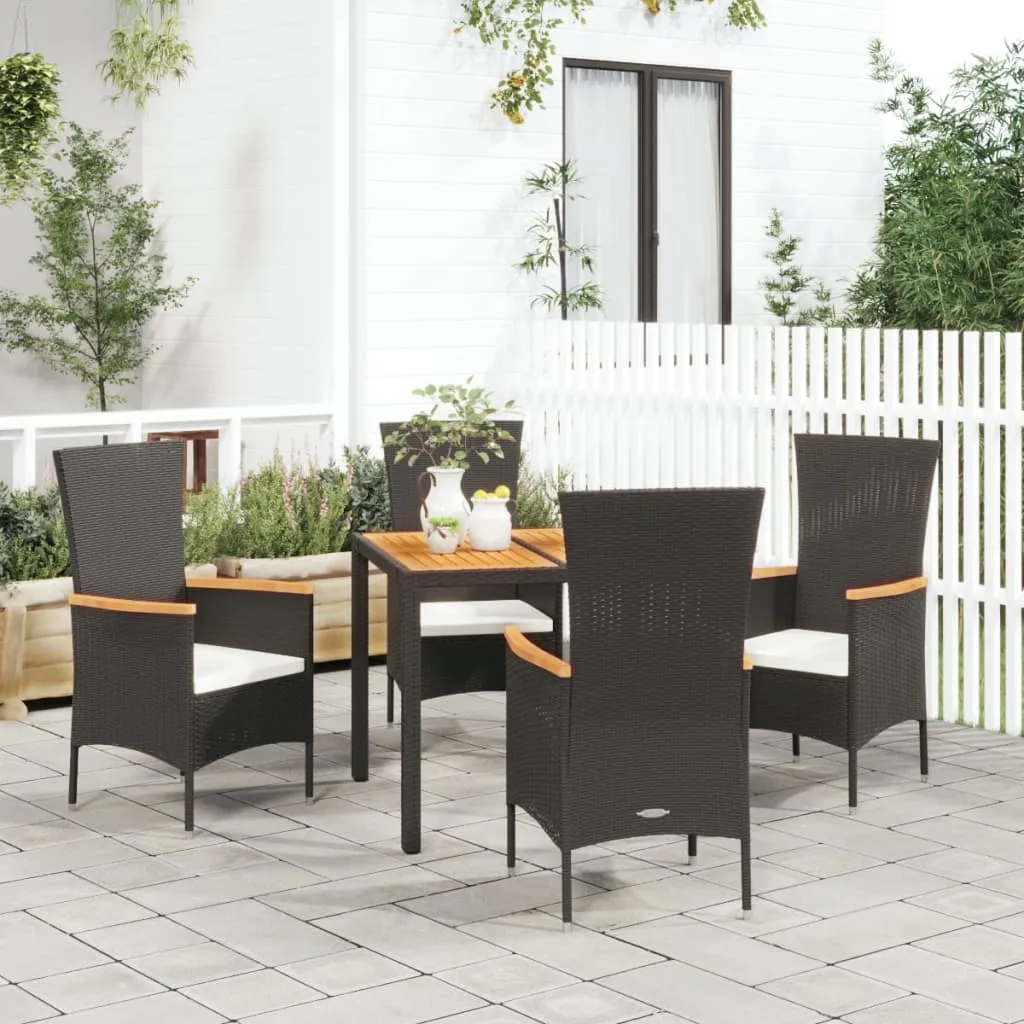 vidaXL Set da Pranzo da Giardino 5 pz Nero con Cuscini in Polyrattan