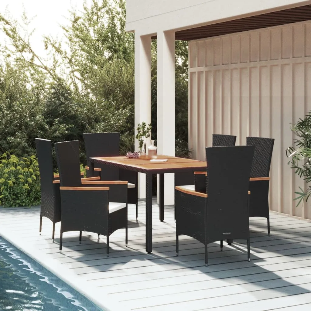 vidaXL Set da Pranzo da Giardino 7 pz Nero con Cuscini in Polyrattan