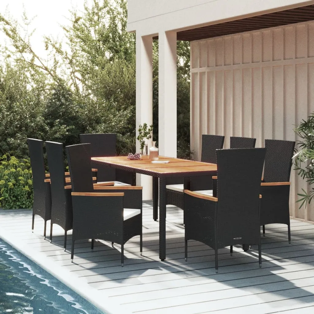 vidaXL Set da Pranzo da Giardino 9 pz con Cuscini Nero in Polyrattan