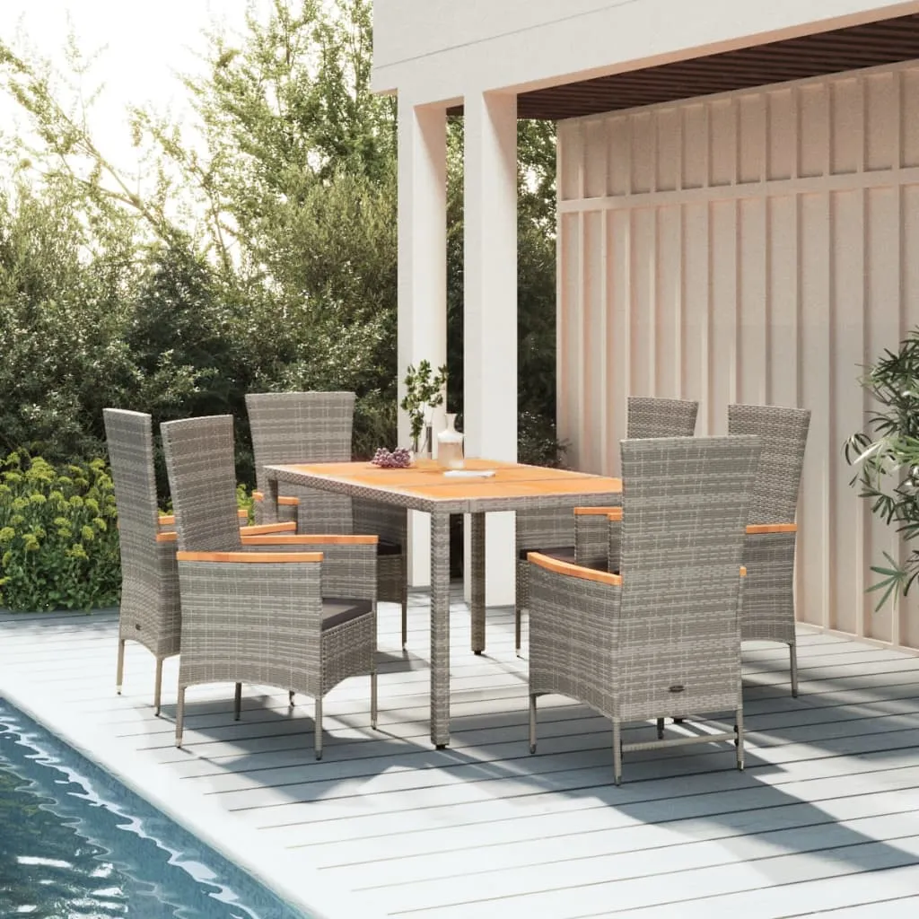 vidaXL Set da Pranzo da Giardino 7 pz con Cuscini in Polyrattan Grigio